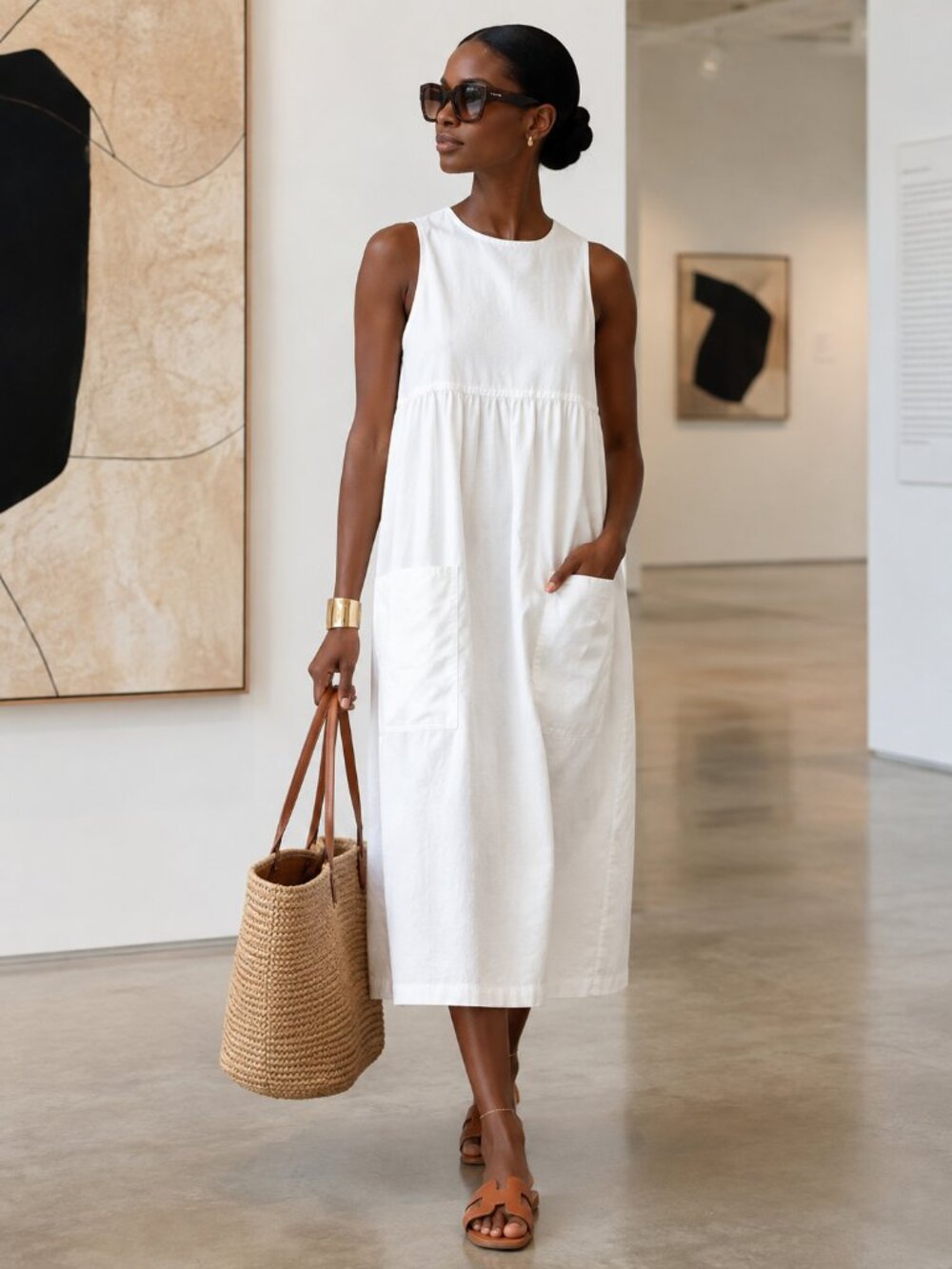 Organic by John Patrick White Organic Cotton Pocket Shift Dress | Minimalist Sle